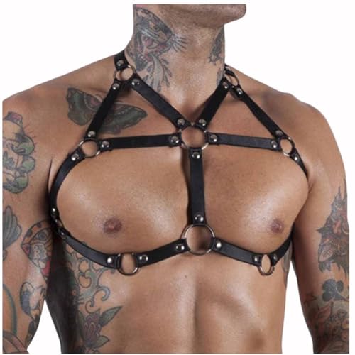 JPXJGT Men's Harness Costume PU Leather Nightclub Cosplay Clubwear(Size:Einen Größe,Color:schwarz) von JPXJGT