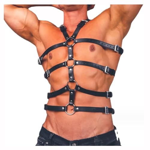 JPXJGT Men's Leather Harness Punk Belt Shoulder Straps Cosplay Club Wear Costume(Size:Einheitsgröße,Color:Schwarz) von JPXJGT