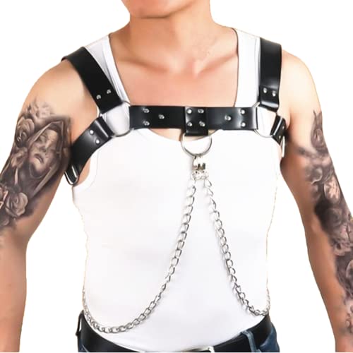 JPXJGT Men's Shiny Leather Body Chest Harness Belt Punk Adjustable PU Buckle Gay for Party Club Cosplay(Size:Einheitsgröße,Color:Schwarz) von JPXJGT