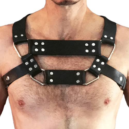 JPXJGT Mens Black Leather Adjustable Body Chest Harness (Size:Einheitsgröße,Color:Schwarz) von JPXJGT