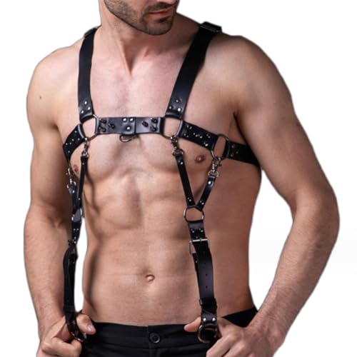 JPXJGT Mens Body Harness Adjustable Buckle Halloween Costume Masquerade Party Carnival (Size:Eine Größe,Color:schwarz) von JPXJGT