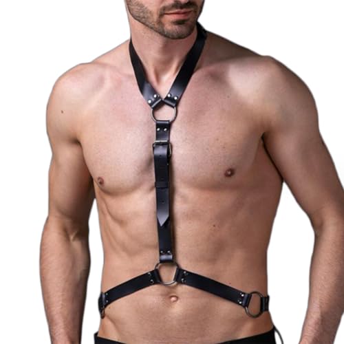 JPXJGT Mens Faux Leather Halter Neck Body Waist Harness Lingerie Nightclub Roleplay Clubwear(Size:Einen Größe,Color:schwarz) von JPXJGT