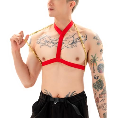 JPXJGT Mens Harness Belt Shoulder Support Brace Muscle Straps Nylon Clubwear Costume(Size:Einheitsgröße,Color:Rot) von JPXJGT