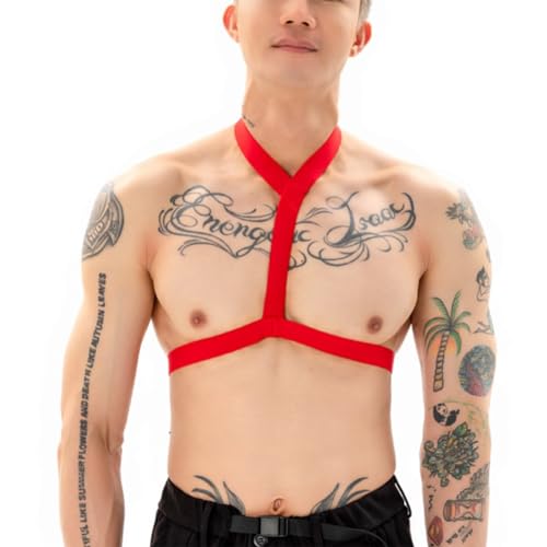 JPXJGT Mens Harness Belt Shoulder Support Brace Muscle Straps Nylon Clubwear Costume(Size:Einheitsgröße,Color:Rot) von JPXJGT