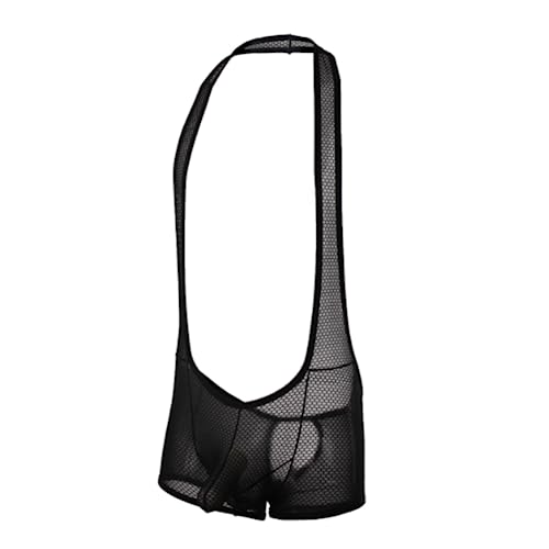 Men's Mesh Breathable Wrestling Singlet Bodysuit Sheer Mankini Jumpsuit Jockstrap(Size:XL,Color:Schwarz) von JPXJGT