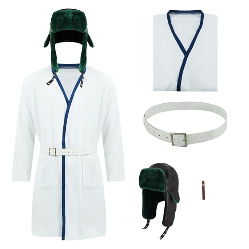 JQAKFIY Cousin Eddie Kostüm Weihnachten Weiß Robe Set mit Trapper Hut Gürtel Halloween Weihnachten Cosplay Anzug S/M von JQAKFIY