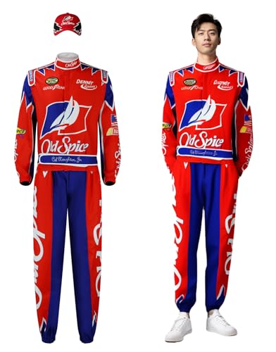 JQAKFIY Ricky Bobby Kostüm Racing Overall Cap Hut Outfit Talladega Nights Full Suit Set Bombe Jacke Halloween Cosplay M von JQAKFIY