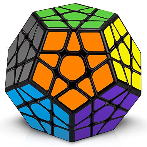 JQGO Megaminx Speed Cube, 3x3 Dodecahedron Speed Cube Magic Cubo mit PVC-Aufkleber für Kinder und Erwachsene, leicht zu drehen und zu glätten, Speedcube (schwarz) von JQGO