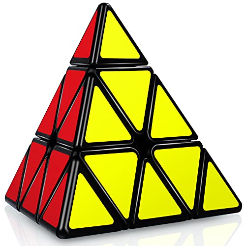JQGO Pyraminx Würfel Dreieck Würfel, 3 x 3 Dreieck, Pyramid, Magic Cube Cubo mit PVC-Aufkleber für Kinder und Erwachsene (schwarz) von JQGO