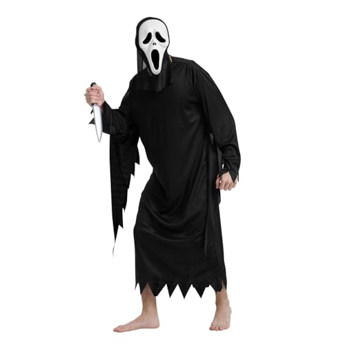 JQMAO Halloween Ghostface Kostüm mit Scream Maske: Gruseliges Geister Party Cosplay für Erwachsene (XL) von JQMAO