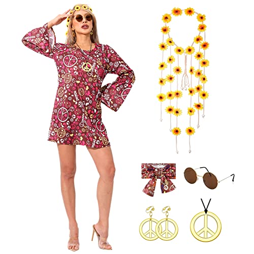 JQMAO Hippie Kostüm Damen: 70er Disco Carnival Outfits Damen (Large) von JQMAO