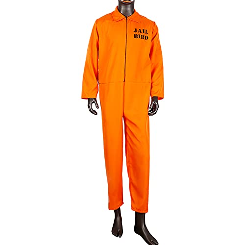 JQMAO Orange GefäNgnis Kostüm Herren Halloween Kostüm Damen Unisex SträFlingskostüm Prisoner Cosplay Karneval Party Deko Häftling Overall (Orange, XL-(Length 154cm)) von JQMAO