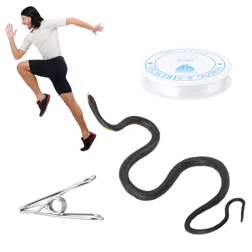 JRJRN 110cm Schlangenstreich mit Schnurclip, Realistischer Schlangenstreich, Prank Gummi Simulation Schlange, Clip-on-Schlangenstreich, Spielzeugschlange Lustig Snake Prank für Erwachsene Kinder von JRJRN