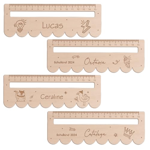 JRLCTECH Personalisierte Kinder Lesehilfe und Lineal, 2024 Neue Holz Lineal 15cm mit Namen Text Motive, Schule Lineal für Mädchen und Jungen für Start der Schule Geschenk (Custom 03) von JRLCTECH