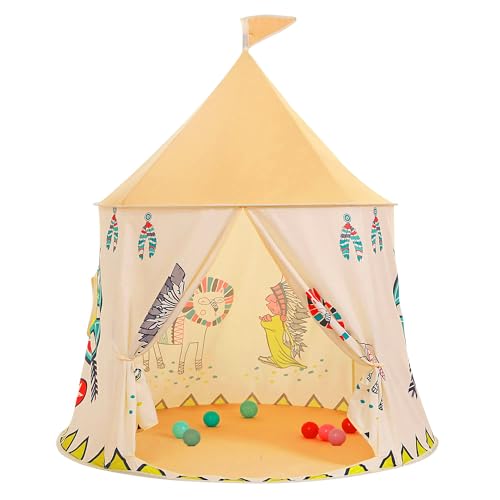 Spielzelt Indoor Tipi Zelt für Kinder: Indianerzelt Zelt Kinderzimmer - Spielhaus Kinder Indoor - Pop Up Kinderzelt Drinnen Geschenk für Kinder (Yellow) von JRPRSC