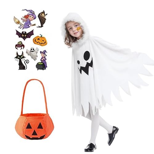 Halloween Kostüm Kinder Geist, Halloween Kostüm, 4 Stück Halloween Kostüme für Mit Einer Kürbistasche, Halloween Lustige Umhang Kostüm für Jungen, Mädchen, Halloween Party Cosplay von JRYBXS