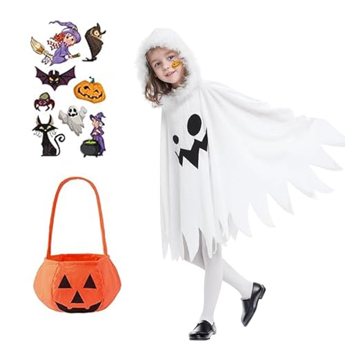 Halloween Kostüm Kinder Geist, Halloween Kostüm, 4 Stück Halloween Kostüme für Mit Einer Kürbistasche, Halloween Lustige Umhang Kostüm für Jungen, Mädchen, Halloween Party Cosplay Halloween Kostüm Kinder Geist, Halloween Kostüm, 4 Stück Halloween Kostüme für Mit Einer Kürbistasche, Halloween Lustige Umhang Kostüm für Jungen, Mädchen, Halloween Party Cosplay von JRYBXS