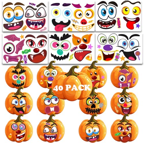 JRYBXS Halloween Sticker, Halloween Deko, 40 Süße Aufkleber Mit Emoticons Design, Insgesamt 20 Stück, für Halloween Kürbis Festival Party Dekoration Halloween Make Up Accessoires von JRYBXS