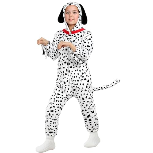 JRYBXS Dalmatiner Kostüm, Dog Costume for Kids Jumpsuit Junge Mädchen Tierkostüm Dalmatian Costume Set, für Tier Mottoparty Halloween Karneval Weihnachten Maskerade (L) von JRYBXS