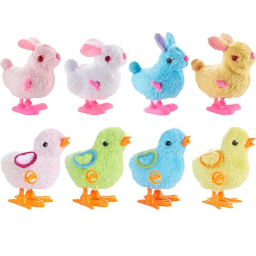 JRYBXS Ostern Geschenke Kinder, Ostern Deko, 8 Stück Aufziehspielzeug Ostern Deko Küken Kaninchen Ostern Basteln, Körbchen Ostern Füllstoffe für Kleine Junge Und Mädchen(Zufällige Farbe) von JRYBXS