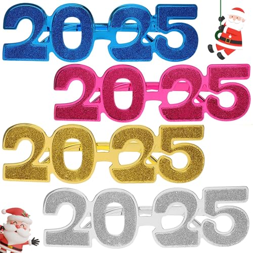 JRYBXS Silvester Brille 2025, Silvester Deko, 4 Stück 2025 Silvester Haarreif, Glitzer Silvester Brille Silvester Haarreif, Happy New Year Für Happy New Year Deko 2025 Silvester Party Foto Requisiten von JRYBXS