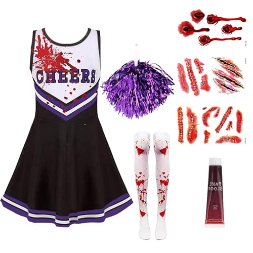 Cheerleader Kostüm Kinder, Faschingskostüme Kinder, 8 Stücke Cheerleader Kostüm Mit Strümpfen, Halloween Gruseliger für Jungen, Mädchen (Lila, 130) Cheerleader Kostüm Kinder, Faschingskostüme Kinder, 8 Stücke Cheerleader Kostüm Mit Strümpfen, Halloween Gruseliger für Jungen, Mädchen (Lila, 130) von JRYBXS