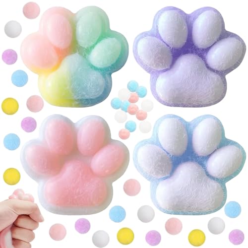 Fidget Toys, Anti Stress Spielzeug, 4 Stück Katzenpfoten Fidget Toy Set, Handgefertigter Stress Spielzeug Silikon Cat Paw Fidgets, Stressabbau Für Jungen Und Mädchen Geschenk von JRYBXS