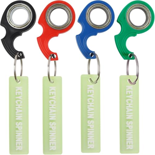 JRYGAC 4 Stück Fidget Spinner Schlüsselanhänger Ring Spielzeug, Anti Stress Spielzeug Keychain Spinner mit Schlüsselringe und Leuchtender, Fidget Toys zum entspannen für Angst abbauen Beruhigung von JRYGAC