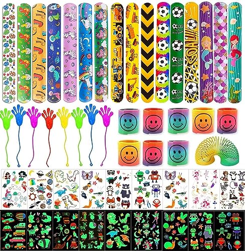 Mitgebsel Kleinspielzeug Set, Schnapparmband Kinder/Tattoo Kinder /Regenbogenspirale Kindergeburtstag Mitgebsel Set Party Favor Spielzeug Pinata Füllstoffe Beutel Karnevalspreise von JSAN