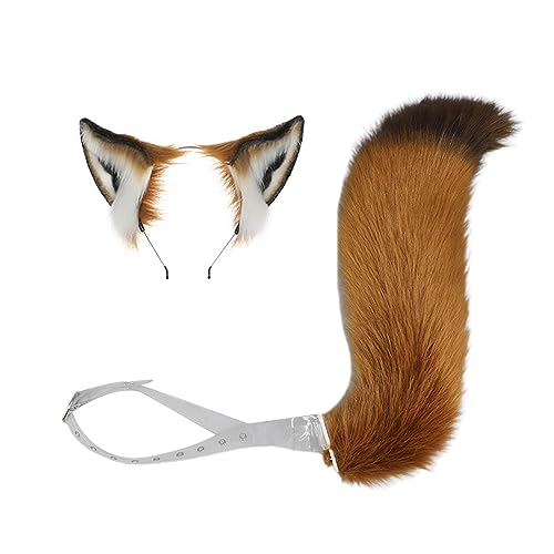 JSGHGDF 2-teiliges Stirnband-Set mit Wolfsschwanz-Ohren, für Halloween, Weihnachten, Kostümparty, Kostüm, Spielzeug, Damen, Herren, Cosplay von JSGHGDF