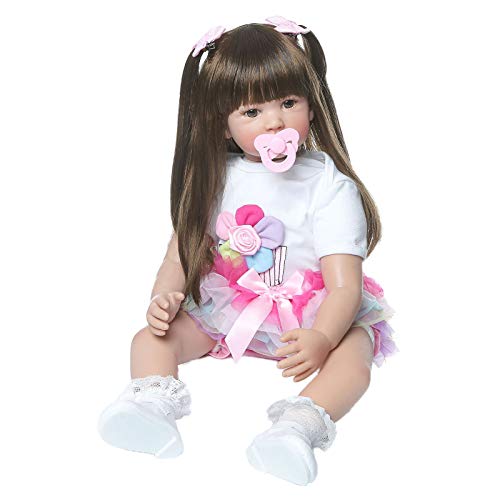 JSGHGDF 61 cm schöne Puppen für Kleinkinder, realistisches Silikon, langes Haar von JSGHGDF