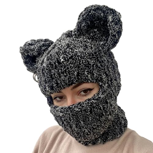 JSGHGDF Bärenmütze Halloween Mütze Kopfbedeckung Draußen Gestrickte Panda Ohren Chenille Garn Große Gestrickte Ohren Winter von JSGHGDF