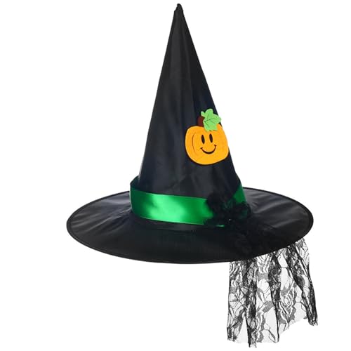 JSGHGDF Hexenhut für Kinder, spitzer Hexenhut, Halloween, Partyhut, Kürbisse, Hexenhut, Dekoration, Partyzubehör für Karneval von JSGHGDF