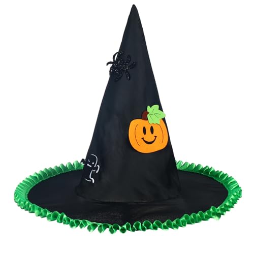 JSGHGDF Hexenhut für Kinder, spitzer Hexenhut, Halloween, Partyhut, Kürbisse, Hexenhut, Dekoration, Partyzubehör für Karneval von JSGHGDF