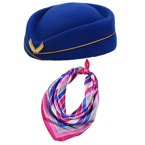 JSGHGDF Karneval Erwachsene Stewardess Hut mit Sonnenbrille + Taschentücher/Handschuhe/Brosche Frau Fotografie Fedoras Hut Fotografie Kostüm von JSGHGDF