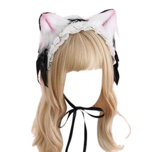 JSGHGDF Katzenohren-Stirnband mit abnehmbarer Fliege für Damen und Mädchen, Zubehör für Erwachsene, Frauen, weibliches Kostüm, Cosplay von JSGHGDF