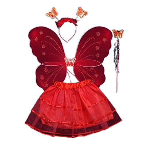 JSGHGDF Mädchen Verkleiden Sich Prinzessin Fee Kostüm Set Kleid Schmetterlingsflügel Stirnband Halloween Rollenspiel von JSGHGDF