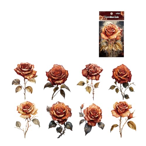 JSGHGDF Packung Mit 8 Feen Rosen Aufklebern Für Scrapbooking Ästhetische Schreibwaren Rosen Aufkleber PVC Zum Basteln von JSGHGDF