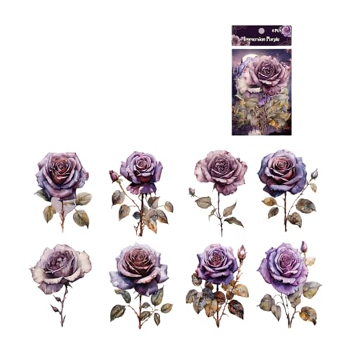 JSGHGDF Packung Mit 8 Feen Rosen Aufklebern Für Scrapbooking Ästhetische Schreibwaren Rosen Aufkleber PVC Zum Basteln von JSGHGDF