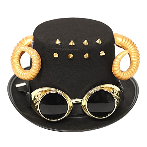 JSGHGDF Steampunk-Hut, Größe Wolle, viktorianischer Hut mit Brille, Uni, Kostüm, Zylinderhut, Gothic, Hippies, Mützen, Halloween-Requisiten von JSGHGDF