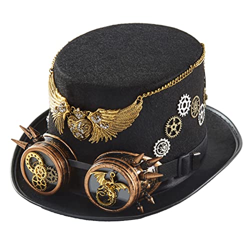 JSGHGDF Steampunk Zylinder mit Brille Steampunk Hut Steampunk Time Hat Steampunk Zubehör Steampunk Bowler Hut von JSGHGDF