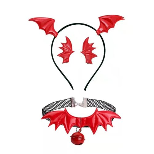 JSGHGDF Teufelskragen Haarspange Haarreif Halloween Schwarz Dunkel Fledermaus Choker Set von JSGHGDF