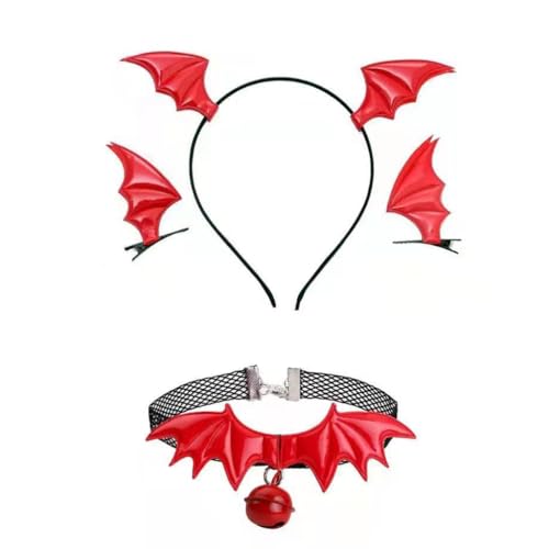 JSGHGDF Teufelskragen Haarspange Haarreif Halloween Schwarz Dunkel Fledermaus Choker Set von JSGHGDF