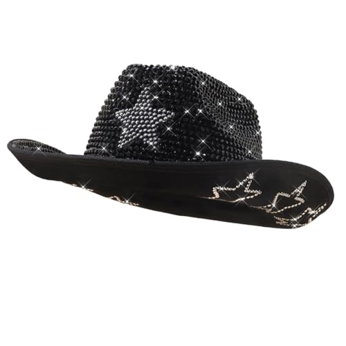 JSGHGDF Westernhut für Damen, Mädchen, Cosplay, Cowgirl-Hut mit Pailletten-Strasssteinen, Cowgirl-Kappen, formelle Veranstaltung, Requisiten, Hut, Kopfbedeckung von JSGHGDF