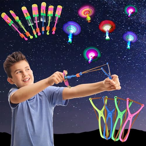 JSMTKJ Hubschrauber Fliegen Spielzeug,30 Stücke Licht Hubschrauber Fliegen LED Katapult Heli Abschießer Elastic Powered Sling Shot Rakete Copters Spielzeug für Kinder & Erwachsene von JSMTKJ