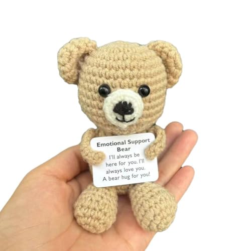 JSNKJLMN Positiver Bär Häkeln, lustige, positive Bärenpuppe mit Karte, emotionale Unterstützung, gehäkelt, gefüllte Geschenke, handgefertigtes Stricktier, niedlich von JSNKJLMN