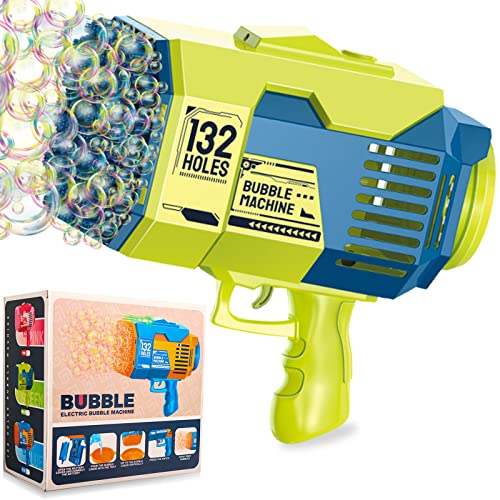 132 Löcher Seifenblasenpistole,Bazooka Bubble Gun, Bubble Maschine Pistole, mit Seifenblasenlösung für Kinder & Erwachsene (Green) von JSRHEEM