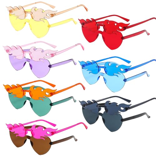 JSTHHTT 14 Stück Herz Sonnenbrille, Party Brille, Hippie Brille, Transparent Sonnenbrille Herzform Flammen Sonnenbrille für Fasching Requisiten Geburtstagsfeier für Erwachsene von JSTHHTT