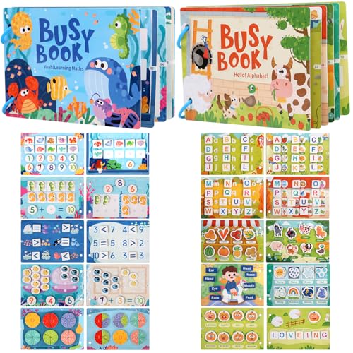 JSTHHTT 2er-Pack Busy Board Montessori Spielzeug, Activity Board, Motorikspielzeug, Kleinkind Spielzeug, für Kinder ab 2 Jahre, für Reise Auto Flugzeug von JSTHHTT