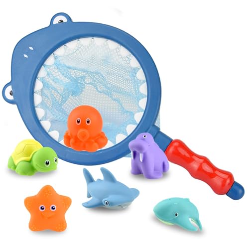 JSTHHTT 7 Stücke Badespielzeug für Kinder, Wasserspielzeug, Badewannenspielzeug, Schwimmendes Spielzeug, Fisch Spielzeug, Baby Spielzeug, Pool Spielzeug, Spritzen Badewannenspielzeug für Baby Kinder von JSTHHTT